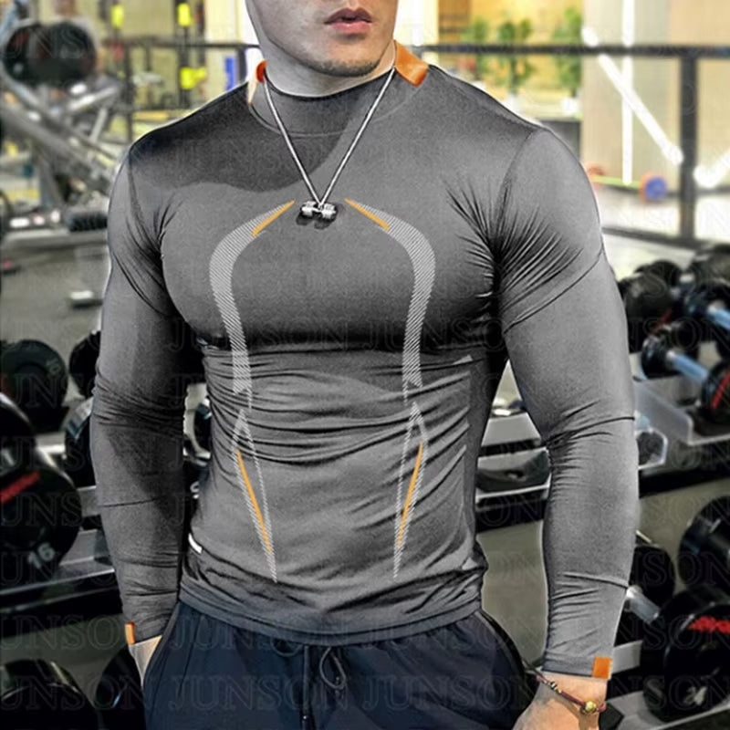 Men Quick Dry Training Bodybuilding Shirt Compression Sport T Shirt Long Sleeve Fitness Gym Top Running Football T Shirt Gymwear