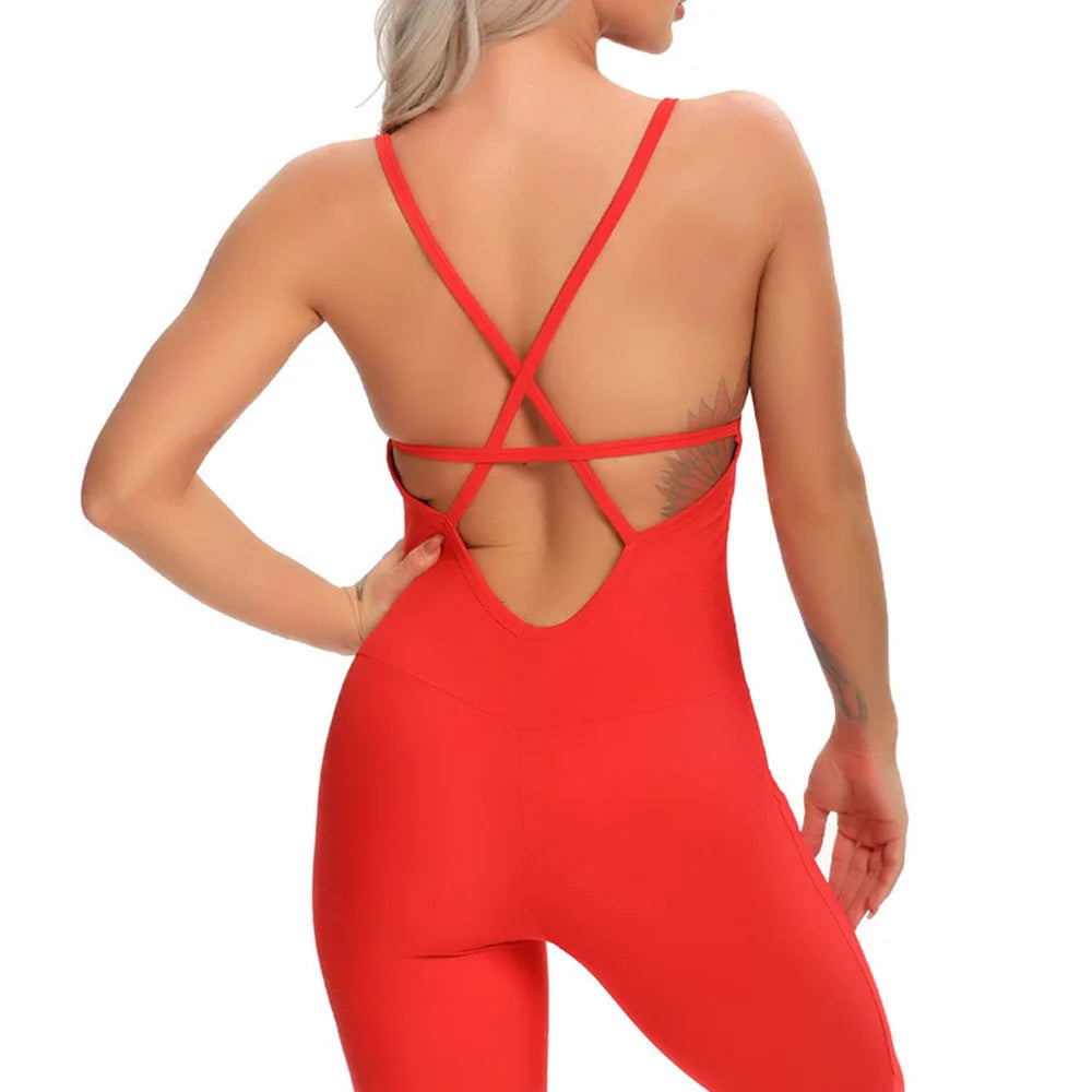 Fitness Yoga Set Women Sexy Jumpsuit Sleeveless Tracksuit One Piece Sports Clothing Backless Workout Sportswear Gym Leggings