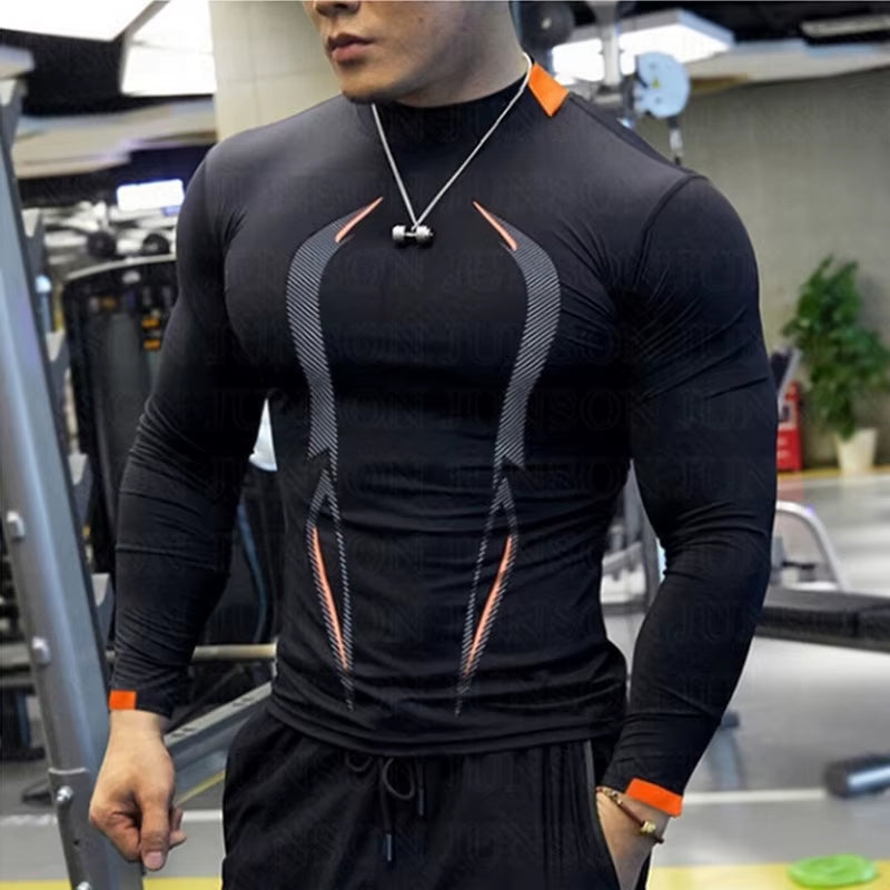 Men Quick Dry Training Bodybuilding Shirt Compression Sport T Shirt Long Sleeve Fitness Gym Top Running Football T Shirt Gymwear