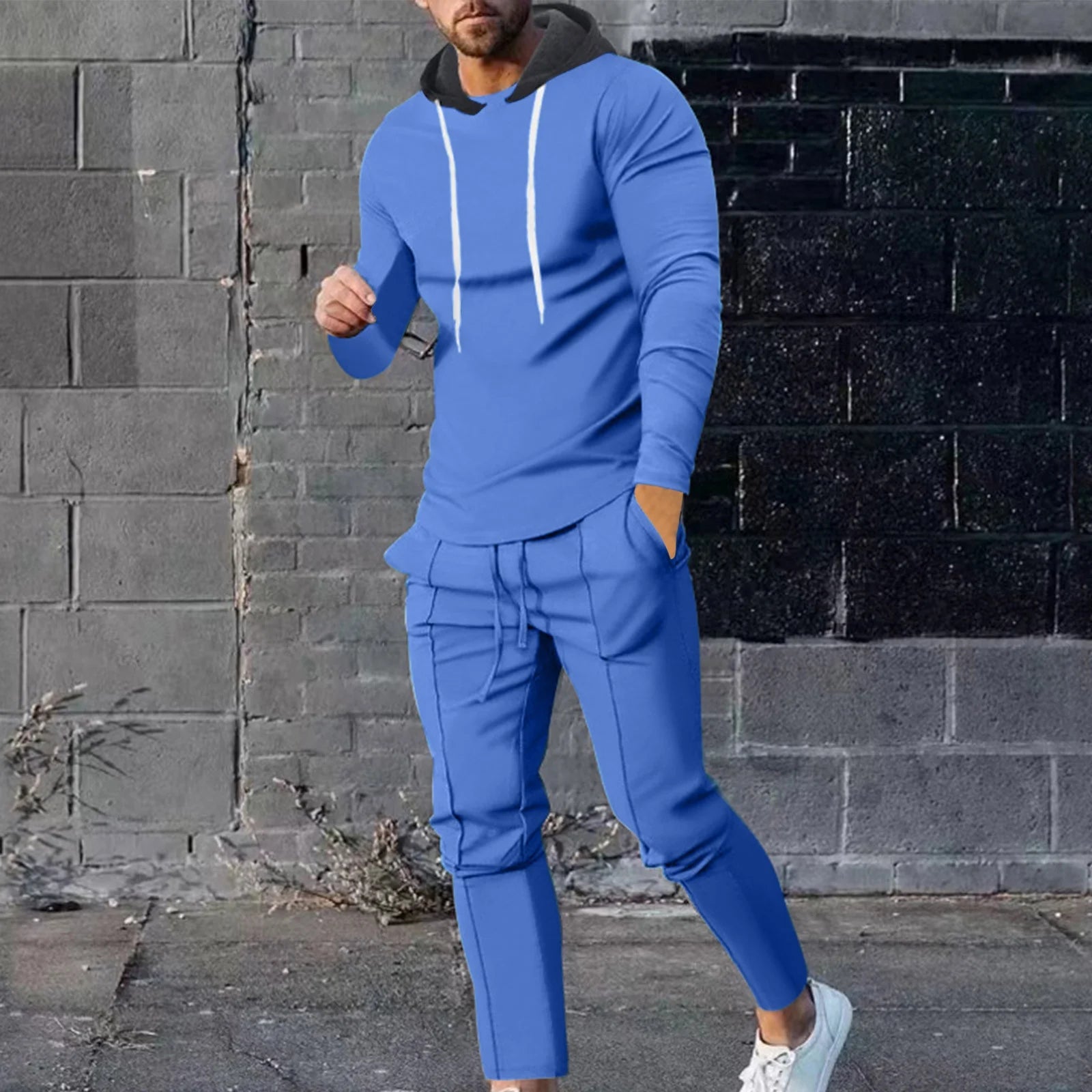 Men'S Tracksuit 2 Piece Hoodie Sweatsuit Sets Casual Jogging Athletic Suits Clearance Fashion Streetwear Patchwork Color Long Sleeve Hooded Casual Outwear Pants Sets Sportswear