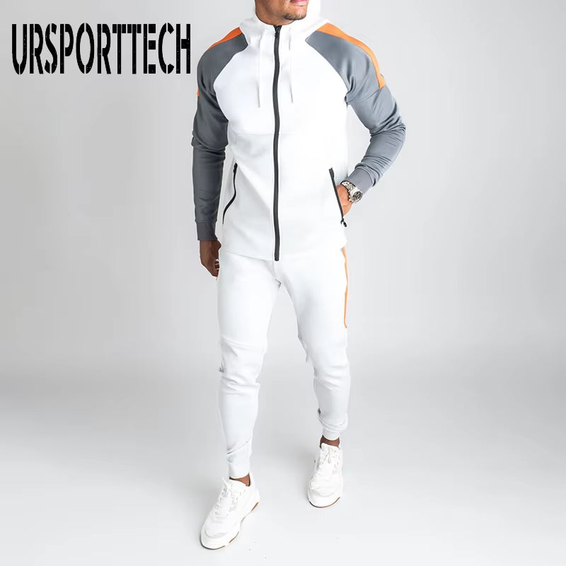 Men Joggers Suit Sets Solid Tracksuit Man Brand Spring Autumn Sport Suit Male Hoodies+ Pants Warm Sportswear Men'S Clothing