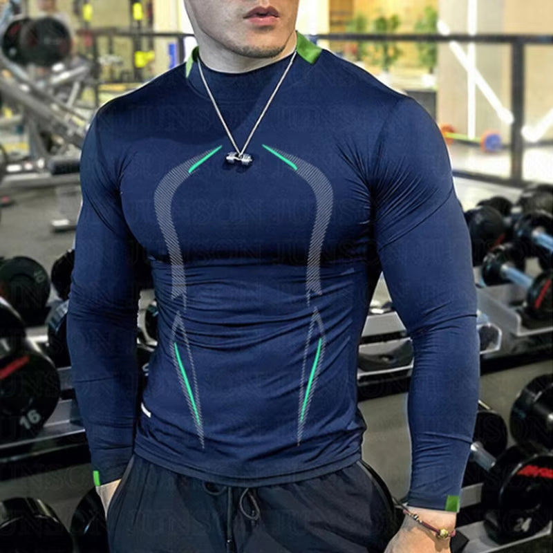 Men Quick Dry Training Bodybuilding Shirt Compression Sport T Shirt Long Sleeve Fitness Gym Top Running Football T Shirt Gymwear